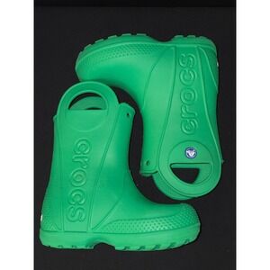 Kids Crocs Rain Boots Green Rubber Size C10 Pull‎ On Muddy Puddle Jumper